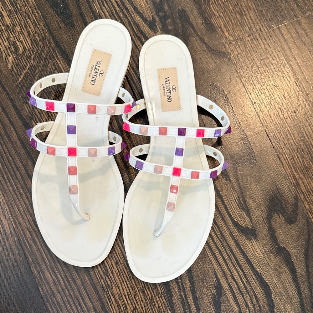 Valentino Women's White and Multicolor Strappy Sandals